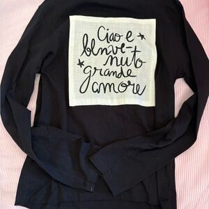 Zara Black Long Sleeve Top with White Script Patch